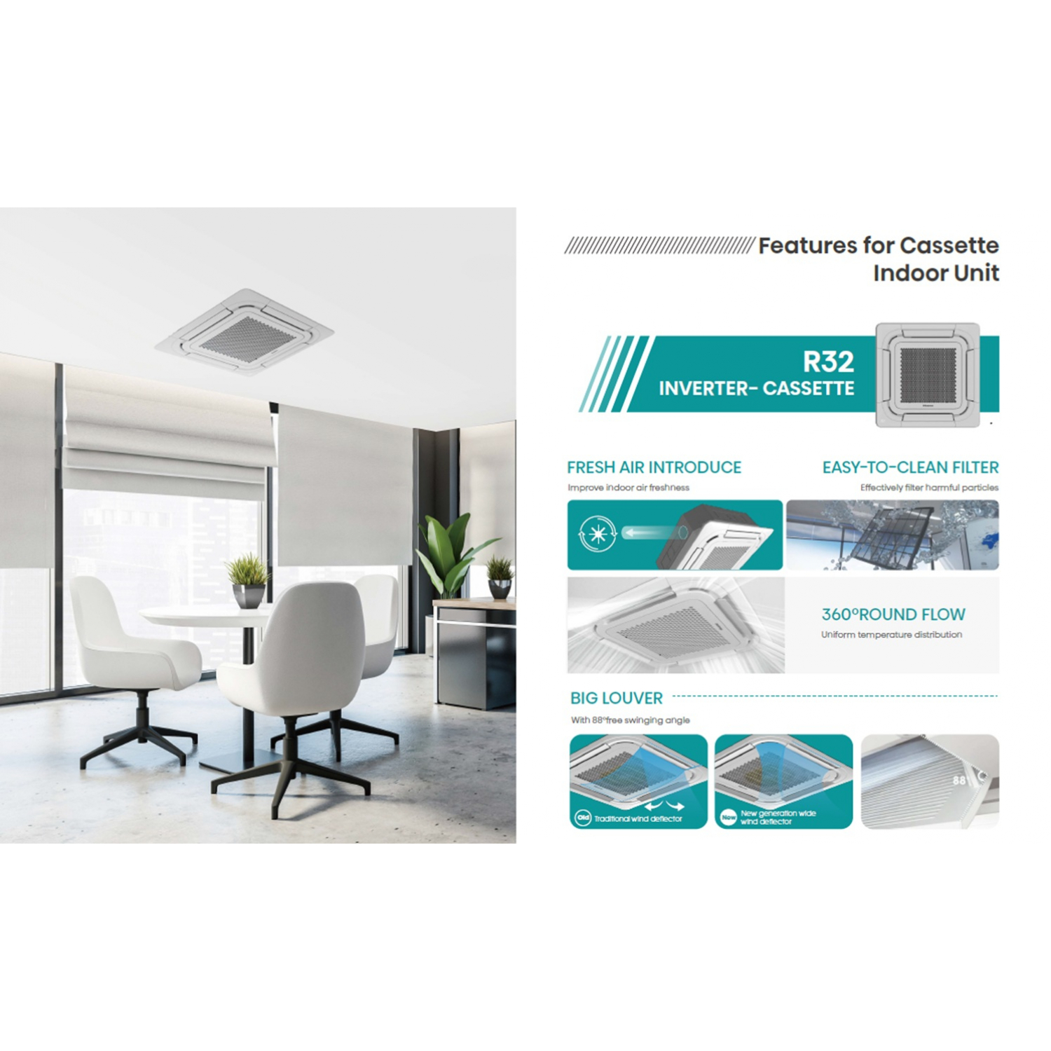 HISENSE เครื่องปรับอากาศแบบฝังฝ้าเพดาน 4 ทิศทาง Inverter ขนาด 37,500 บีทียู รุ่น AUC36TRKA2T-IDU สีขาว