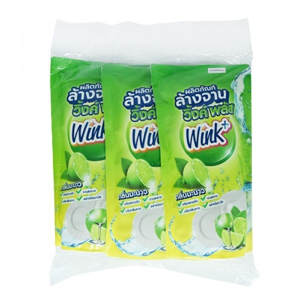 WINK PLUS น้ำยาล้างจานแบบเติมสูตรมะนาว ขนาด 550  ml.(แพ็ค3ถุง)