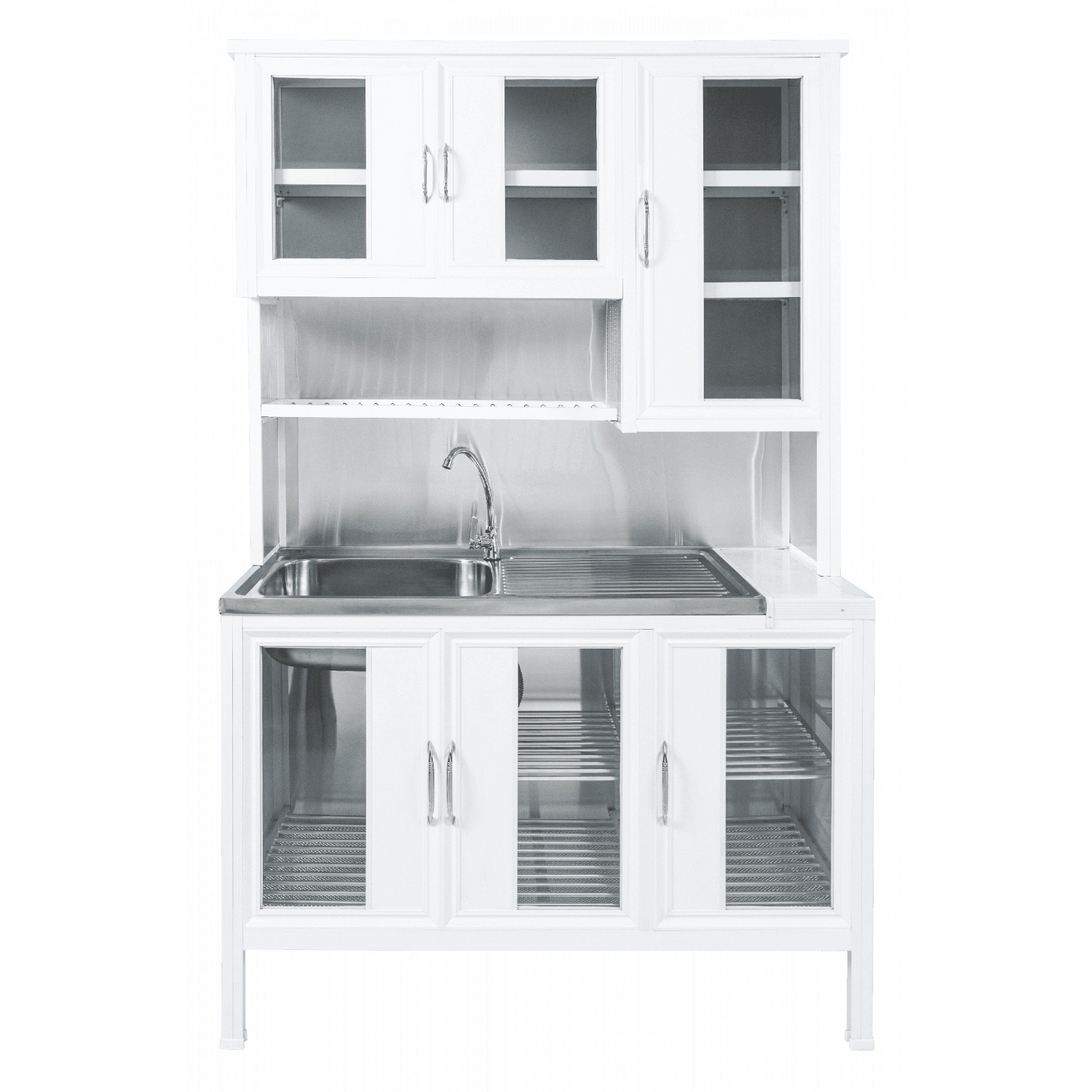 CLOSE ชุดครัวสำเร็จรูปโครงอลูมิเนียมพร้อมอ่างล้างจานแถมก๊อก SHIRO-120 ขนาด 120x53x190 ซม.สีขาว 