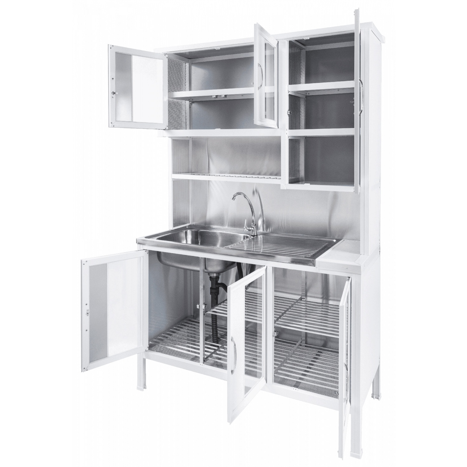 CLOSE ชุดครัวสำเร็จรูปโครงอลูมิเนียมพร้อมอ่างล้างจานแถมก๊อก SHIRO-120 ขนาด 120x53x190 ซม.สีขาว 