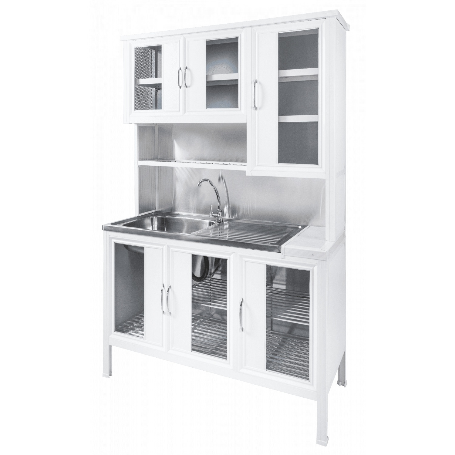 CLOSE ชุดครัวสำเร็จรูปโครงอลูมิเนียมพร้อมอ่างล้างจานแถมก๊อก SHIRO-120 ขนาด 120x53x190 ซม.สีขาว 