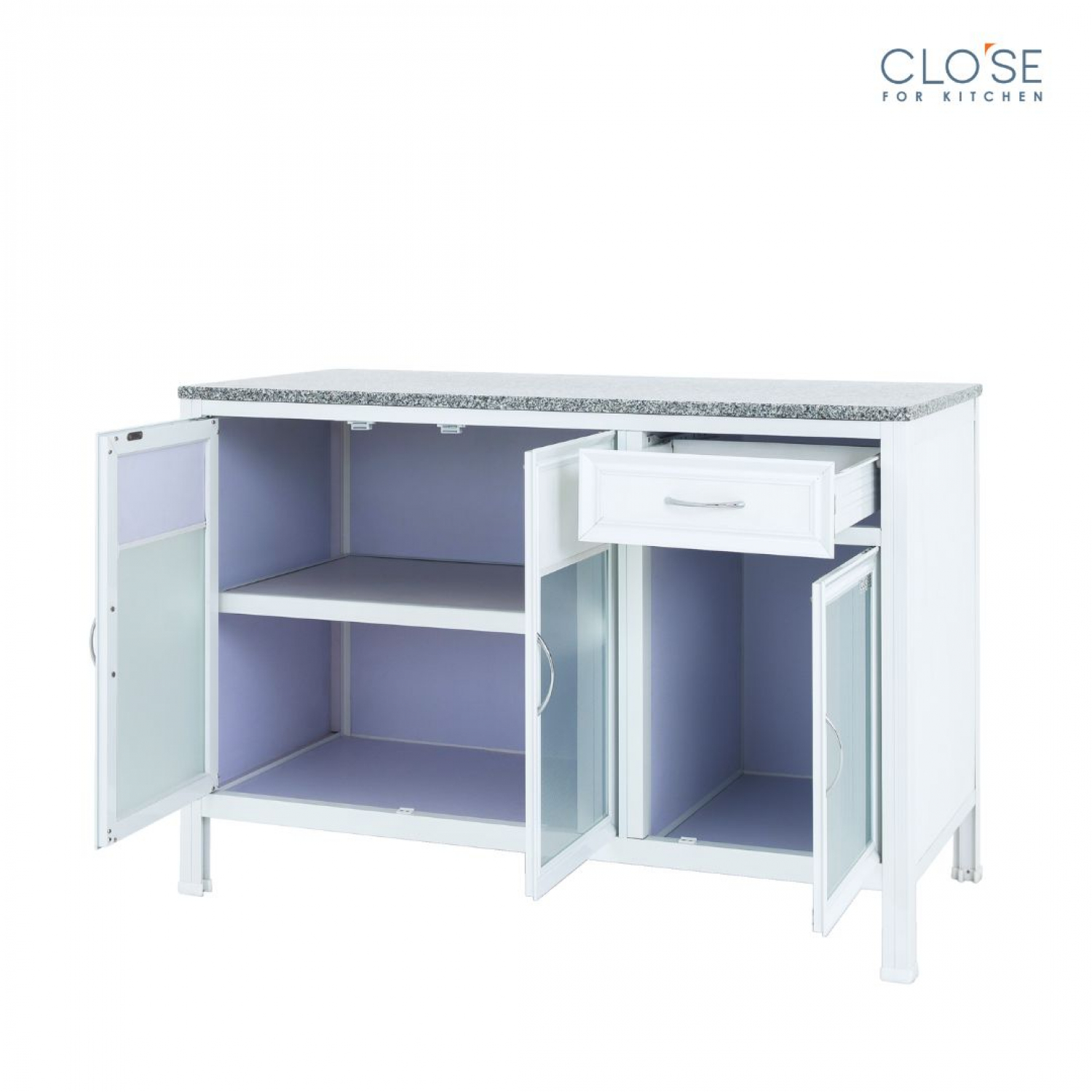 CLOSE เคาน์เตอร์โครงอลูฯ ท๊อปหินแกรนิต รุ่น Glory-NC125 ขนาด 120.5 x 56 x 82.5 ซม. สีขาว