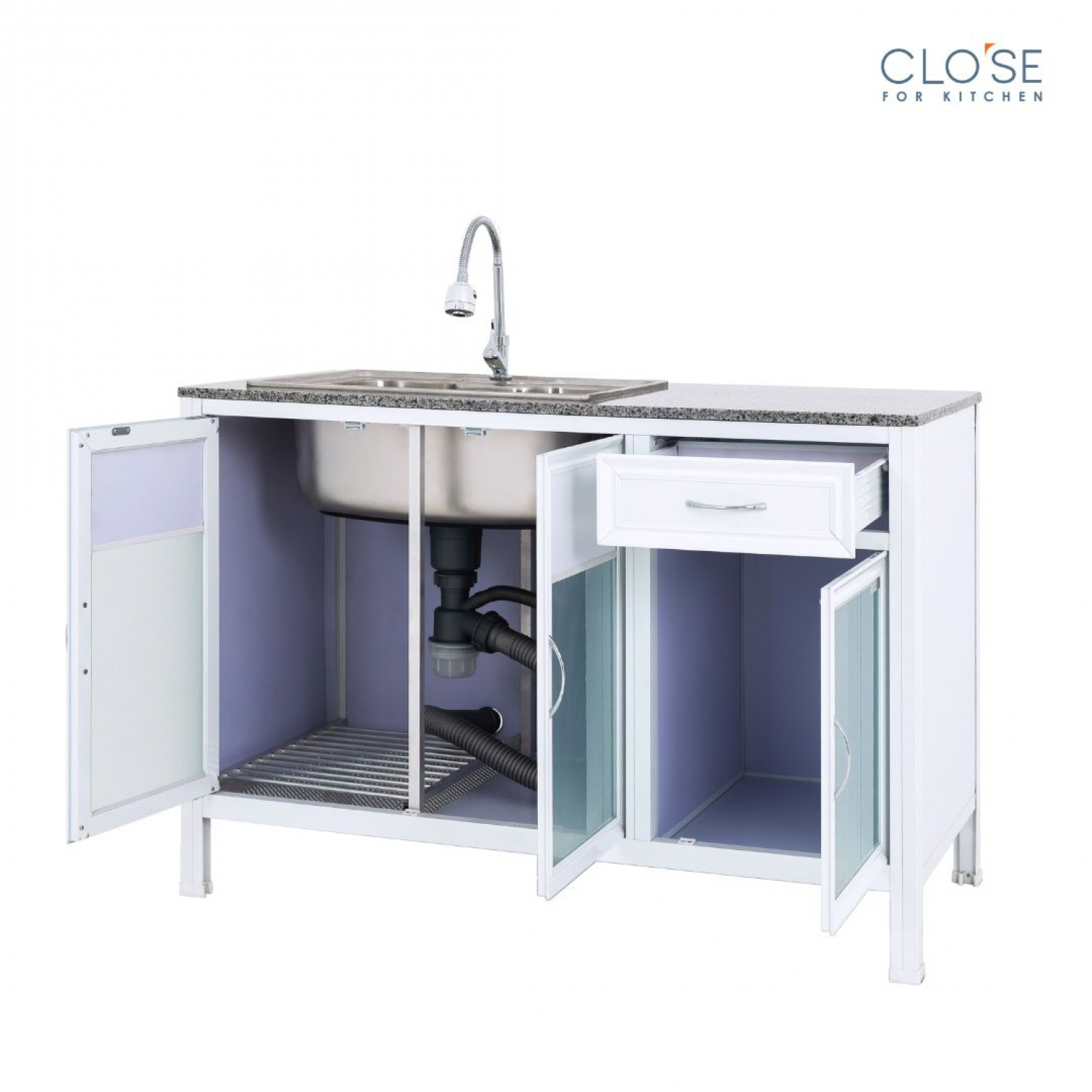 CLOSE เคาน์เตอร์อ่างซิงค์โครงอลูฯ ท๊อปหินแกรนิต รุ่น  Glory-NC124 ขนาด 120.5 x 56 x 82.5 ซม. สีขาว