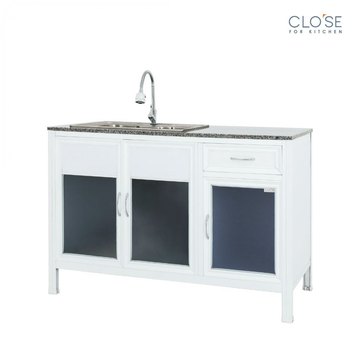 CLOSE เคาน์เตอร์อ่างซิงค์โครงอลูฯ ท๊อปหินแกรนิต รุ่น  Glory-NC124 ขนาด 120.5 x 56 x 82.5 ซม. สีขาว