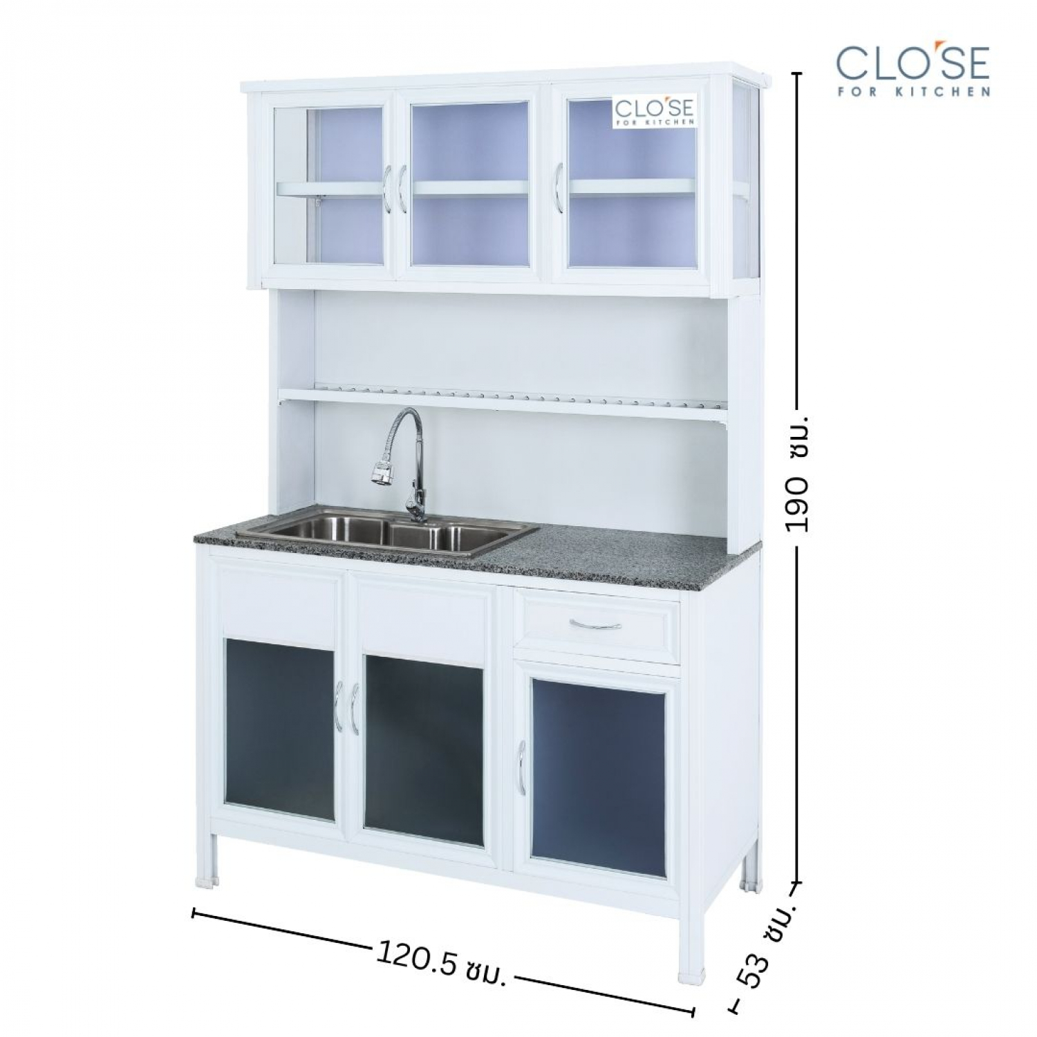 CLOSE ชุดครัวท๊อปอ่างซิงค์ หินแกรนิต รุ่น Glory-NT126 ขนาด 120.5 x 53 x 190 ซม. สีขาว