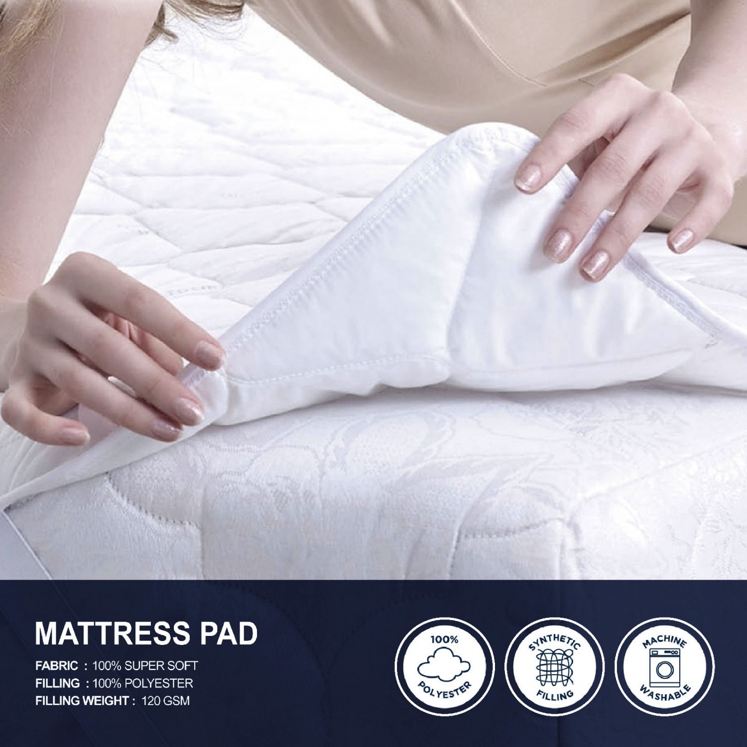 TRUFFLE ผ้ารองกันเปื้อนแบบรัดมุม รุ่น MEDIUM ขนาด 3.5 ฟุต สีขาว