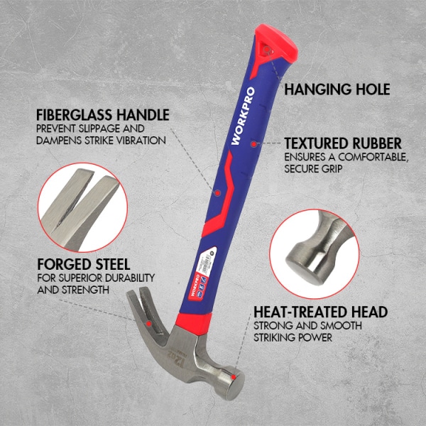 WORKPRO ค้อนหงอนด้ามไฟเบอร์ ขนาด 450 กรัม (16 ออนซ์) รุ่น WP241011