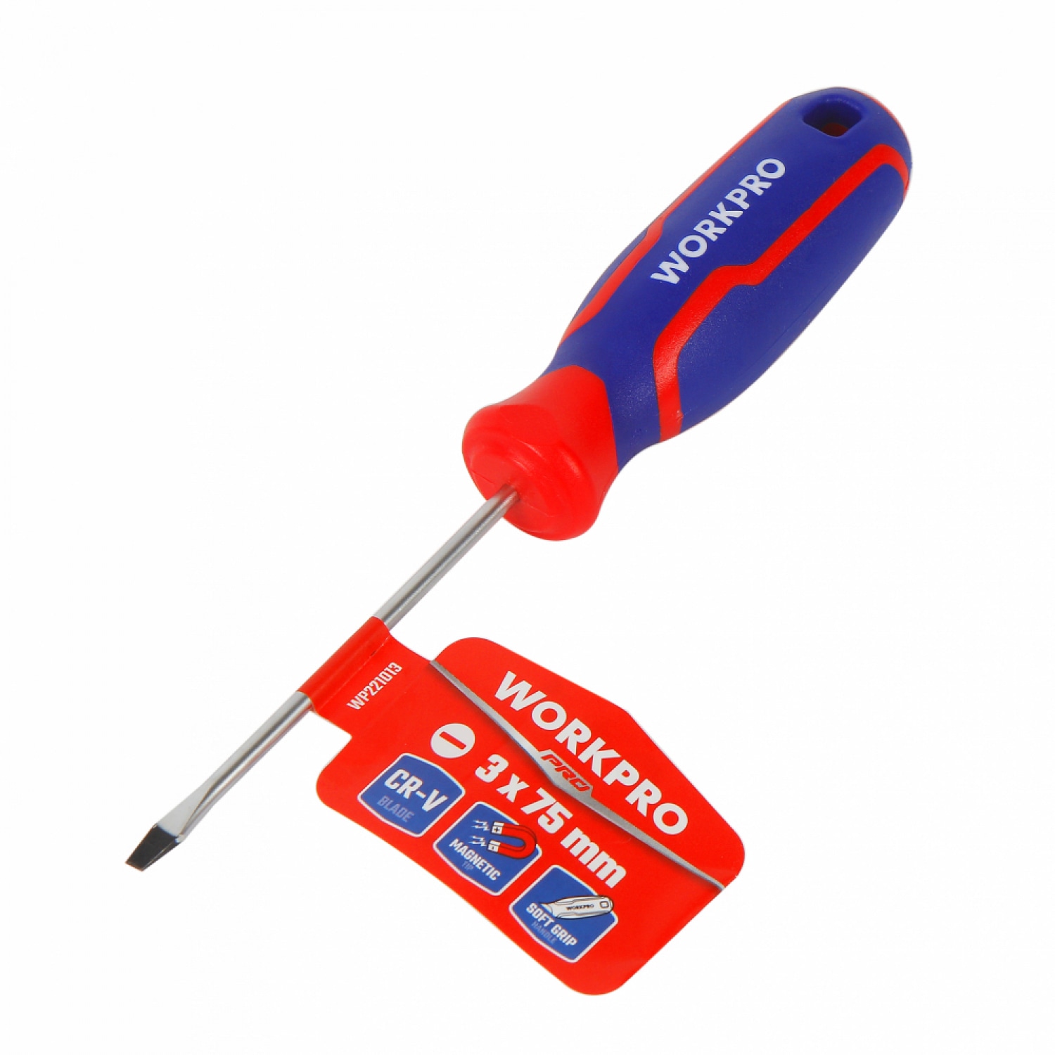 WORKPRO ไขควงปากแบนด้ามสามสี CR-V ขนาด 3X75มม. รุ่น WP221013