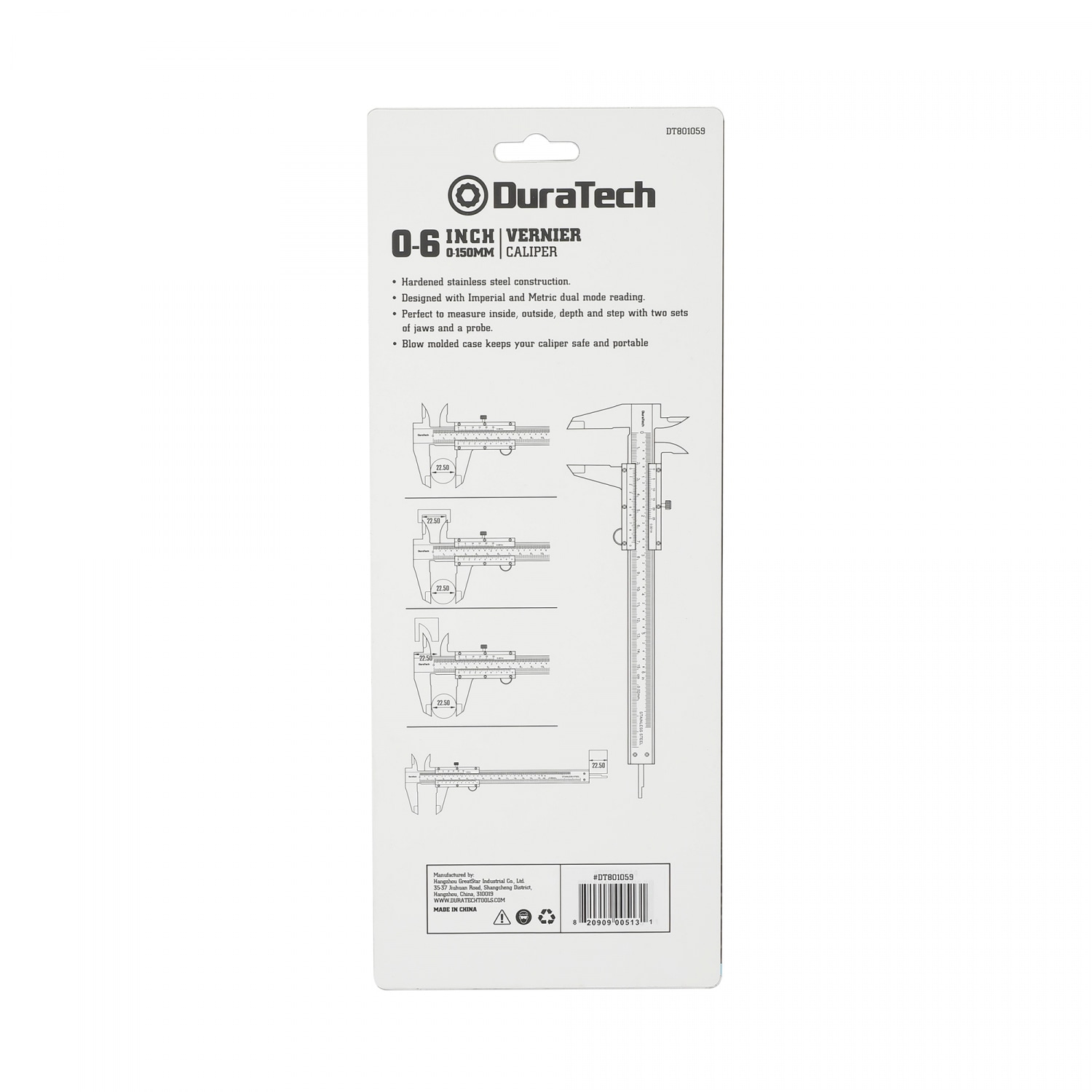 Duratech เวอร์เนียร์ด้ามอะลูมิเนียม ขนาด 150มม.(6นิ้ว) รุ่น DT801059