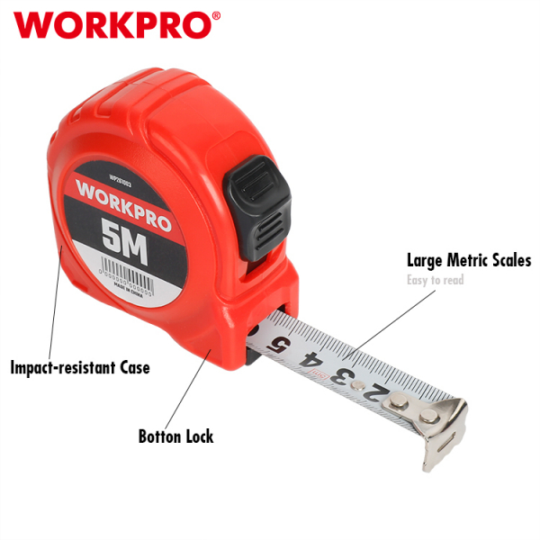 WORKPRO ตลับเมตรพลาสติก 5M 19mm รุ่น WP261035 สีแดง