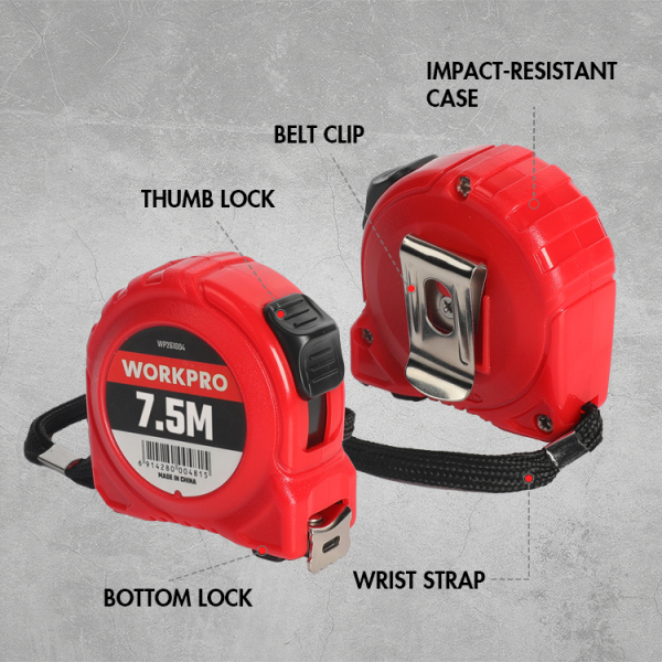 WORKPRO ตลับเมตรพลาสติก 7.5Mx16mm. รุ่น WP261002 สีแดง