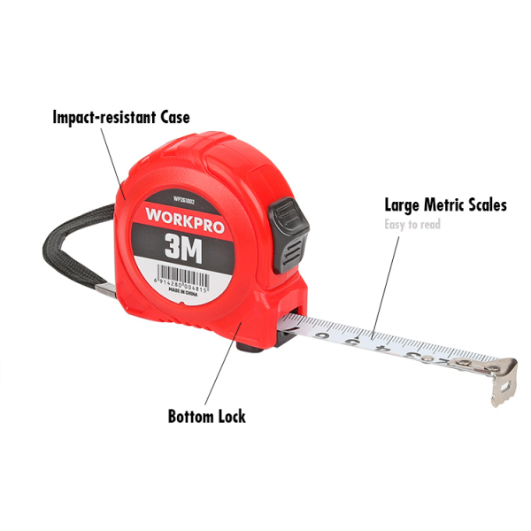 WORKPRO ตลับเมตรพลาสติก  3Mx16mm.รุ่น WP261002 สีแดง 