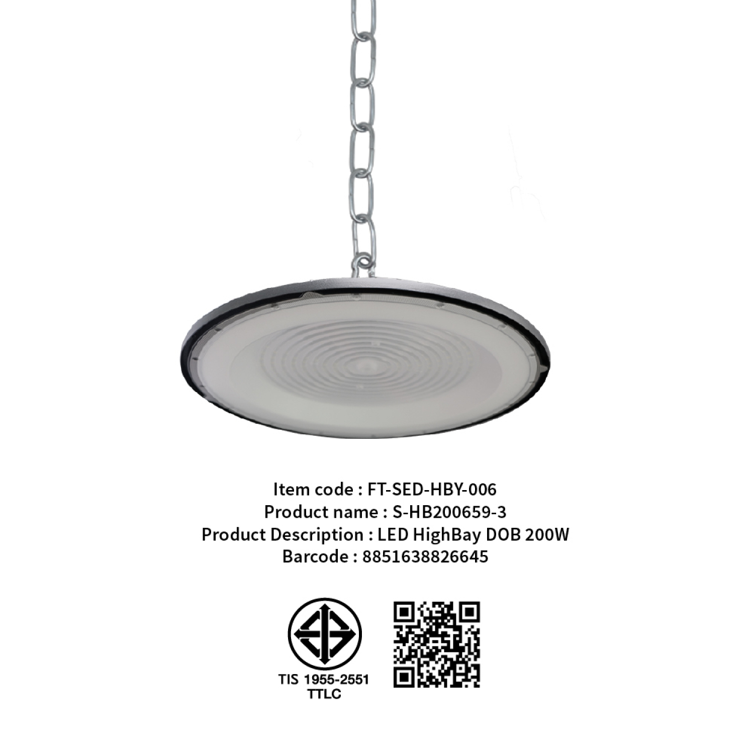 SHINING โคมไฟไฮเบย์ LED High Bay UFO รุ่น  Nova 200W สีดำ 