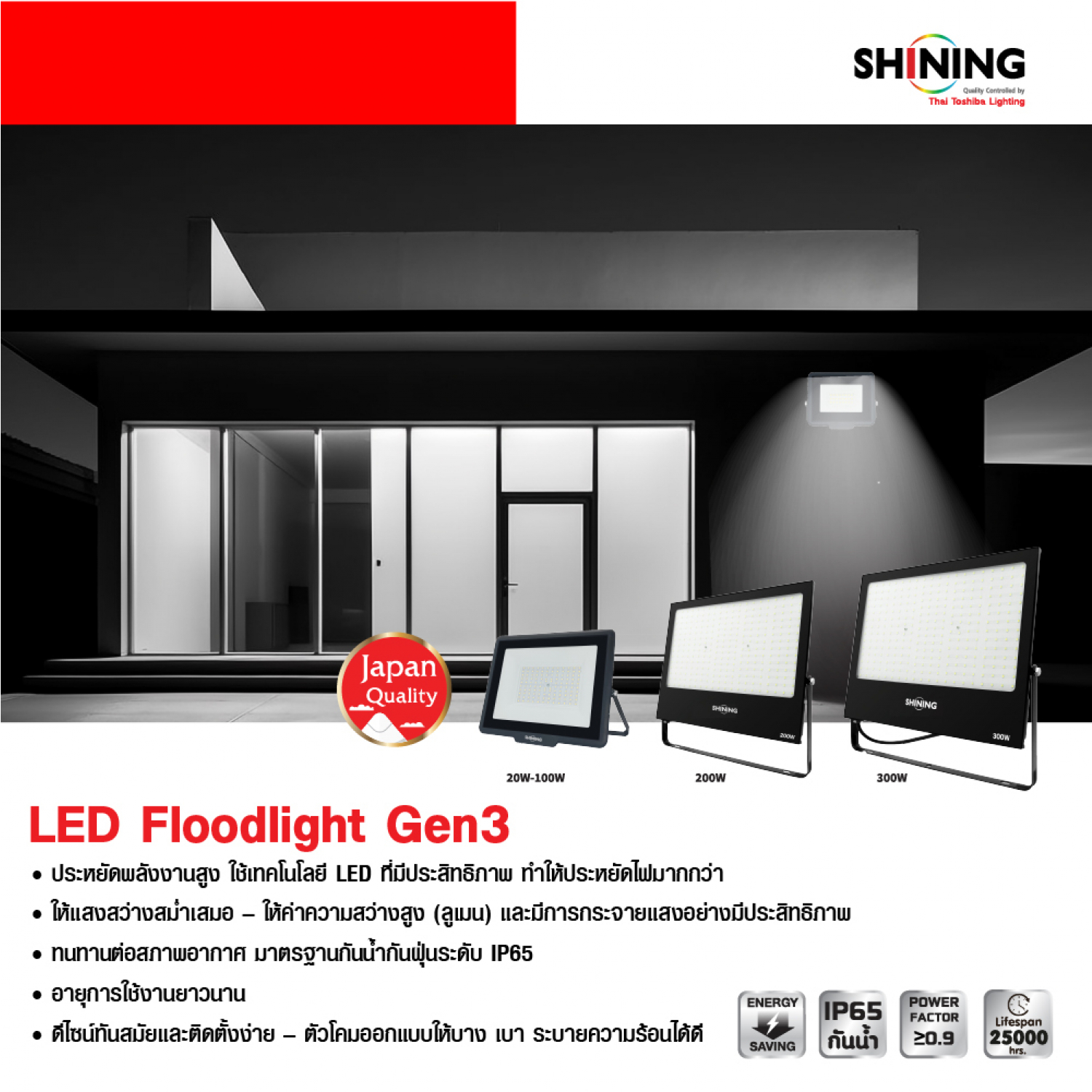 SHINING โคมไฟฟลัดไลท์ LED Gen3 100W แสงเดย์ไลท์