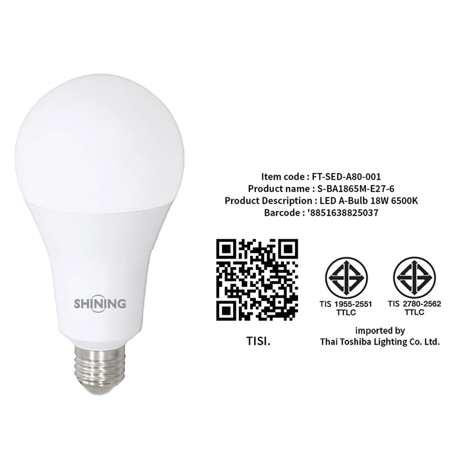 SHINING หลอดไฟ LED E27 BULB A80 18 วัตต์ แสงเดย์ไลท์