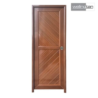 WELLINGTAN ประตูUPVC พร้อมวงกบบานพับ WK- P023 70x200ซม. สีสัก (เจาะลูกบิด)