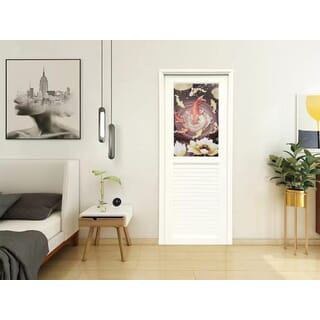 WELLINGTAN ประตูยูพีวีซีกระจกสกรีนลายปลาคาร์ฟ (แค่บาน) รุ่นJM-068 ขนาด 70x200ซม. สีขาว (เจาะลูกบิด)