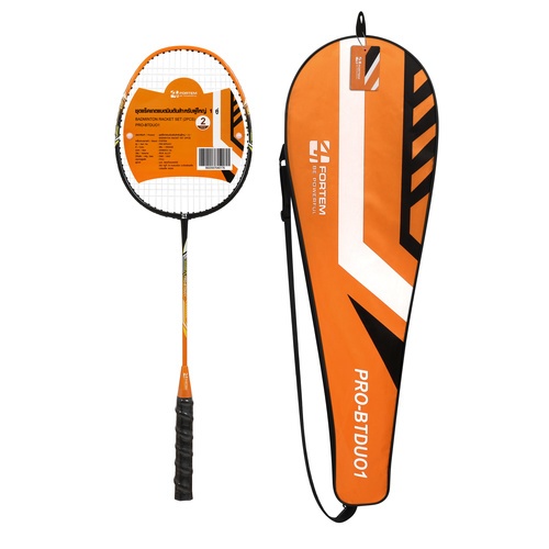FORTEM ชุดแร็คเกตแบดมินตันสำหรับผู้ใหญ่ 1 คู่ รุ่น PRO-BTDUO1 ขนาด 20x66x2.5 ซม. สีส้ม