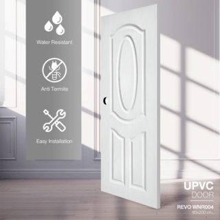 WELLINGTAN ประตูภายนอก UPVC ผิว Revo รุ่น WNR004 ขนาด 80x200 ซม. สีขาว (เจาะรูลูกบิด)