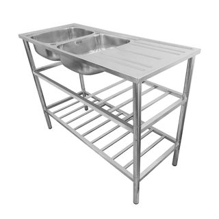 AXIA อ่างล้างจานพร้อมขาตั้ง 2 หลุมมีที่พัก 55x125x95 ซม. PP ST 12050