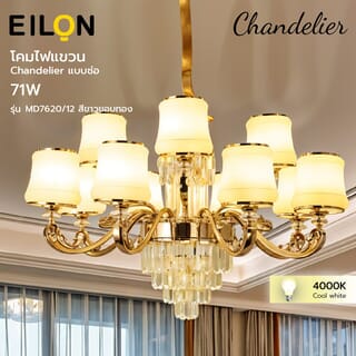 EILON โคมไฟแขวน Chandelier แบบช่อ 71W ขั้ว E14*12 รุ่น MD7620/12 สีขาวขอบทอง