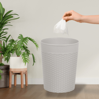 ICLEAN  ถังขยะไม่มีฝาทรงกลม 10.5 ลิตร TG54509 ขนาด 24x24x30cm. เทาเข้ม ลายถัก