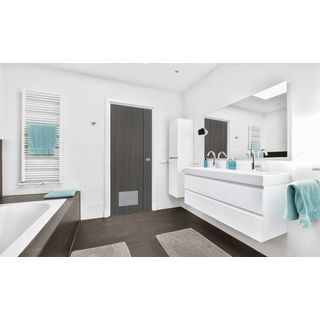 WELLINGTAN ประตู UPVC Profile รุ่น  WT2-GL (สำหรับใช้ห้องน้ำภายใน) เซาะร่องเส้นดำ  เกล็ดล่าง ขนาด 70x200 ซม. สีเกรย์(เจาะลูกบิด)
