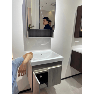 Verno ชุดเคาน์เตอร์อ่างล้างหน้า plywood พร้อมตู้กระจก 60x47x48 cm. บัตเตอร์-วู้ด TG2-545 สีไม้เทา (½)