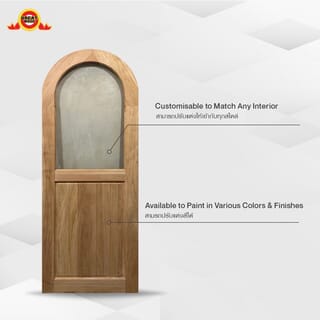 GREATWOOD ชุดประตูไม้มะฮอกกานีบานโค้งกระจกพร้อมวงกบ รุ่น Semi Circle 003 80x210ซม. สีธรรมชาติ