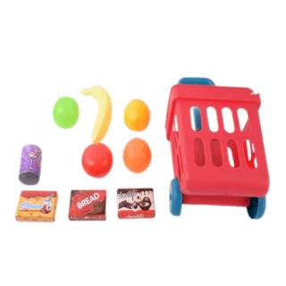 TOYS ของเล่นชุดตะกร้ารถเข็นพร้อมผลไม้ขนม#XG2009ขนาด 19.7x14.7x36.1 ซม.