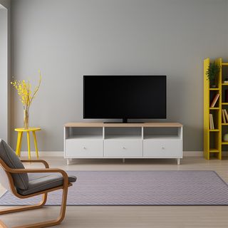 DELICATO ชั้นวางทีวี รุ่นบรูกลิน ขนาด152.6x39x56 ซม. สีบีช-ขาว