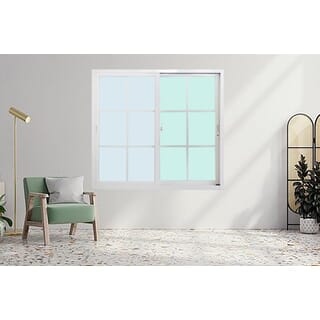 WELLINGTAN หน้าต่างอะลูมิเนียมลายกริด บานเลื่อน SS G-WGW1211 120x110ซม. สีขาว พร้อมมุ้ง