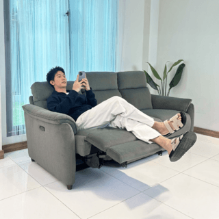 Relax studio โซฟาหนังสังเคราะห์ปรับระดับไฟฟ้า 3 ที่นั่ง ขนาด 205x98-156x100 ซม. รุ่น Orchard  สีเขียวอมเทา