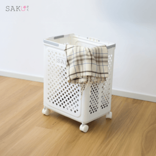 SAKU ตะกร้าล้อลากสูง มีหูหิ้วพับได้ รุ่น TG57418 ขนาด 37 x28 x 49 สีขาว