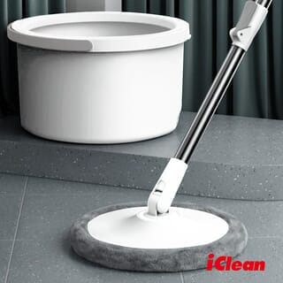 ICLEAN ชุดม็อปปั่นถังสเตนเลส ด้ามสเตนเลส แยกน้ำดี ขนาด 31x31x104-126 ซม. รุ่น FC003 สีเทา