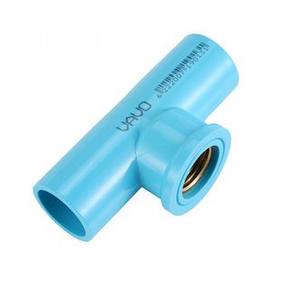 VAVO ข้อต่อสามทางตั้งฉากเกลียวในทองเหลือง หนา ½ นิ้ว(18) สีฟ้า