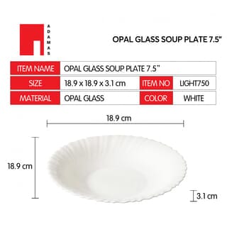 ADAMAS จานโอปอลทรงลึก 7.5” LIGHT750 สีขาว
