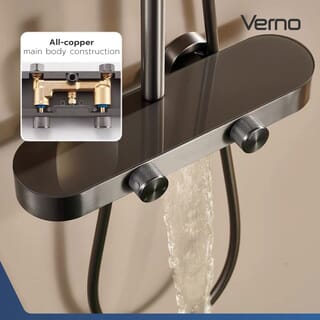 Verno ชุดฝักบัวเรนชาวเวอร์สเตนเลส 304 หัวกลม 3 ระบบ รุ่น Gracer ขนาด 37x38.5x110 ซม. สีเทากัลเมทัล