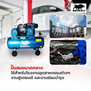 BISON ปั๊มลมสายพาน 1 HP ขนาด 92 ลิตร รุ่น LAV-0.25/10