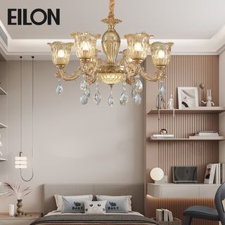 EILON โคมไฟแขวนช่อคริสตัล ขนาด 70*50cm รุ่น MD8064-6 สีทอง