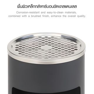 Kleanzy ถังขยะเหล็กเคลือบทรงกลม  พร้อมที่เขี่ยบุหรี่ A-30C  ขนาด 25×25×61ซม  สีดำ