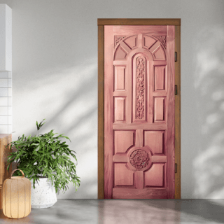 ประตูไม้สยาแดง บานทึบลูกฟักแกะลาย GC-75 90x200cm. BEST