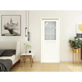 WELLINGTAN ประตู UPVC กระจกฝ้าพร้อมวงกบและบานพับ รุ่นJM-051 ขนาด 70x200ซม. สีขาว (เจาะลูกบิด)