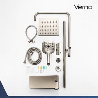 Verno ชุดฝักบัวเรนชาวเวอร์สเตนเลส 304 หัวเหลี่ยม 3 ระบบ รุ่น Aqua-HL02 ขนาด 30x36x115 ซม. สีเงินแฮร์ไลน์