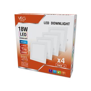  V.E.G.lighting ดาวน์ไลท์ LED แบบฝังหน้าเหลี่ยม 8 นิ้ว 18W รุ่นTP-SDW-18DL-4V แสงเดย์ไลท์ (แพ็ก 4 ชิ้น)