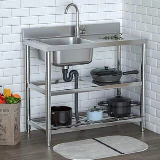 CLOSE อ่างล้างจานพร้อมขาตั้ง 1 หลุมมีที่พัก SUS304 MONSTER-100