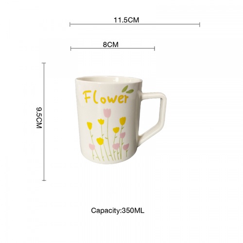 AILO แก้วเซรามิค 8 ซม. 350 มล. FLOWER-02 สีขาว