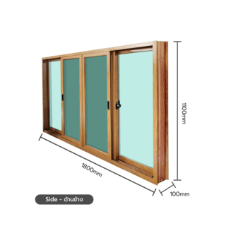 WELLINGTAN หน้าต่างอลูมิเนียมบานเลื่อน N-AWG1811-4P 180x110CM สีไม้ พร้อมมุ้ง