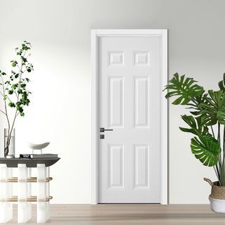 WELLINGTAN ประตูภายนอก UPVC บานทึบ 6ฟักตรง รุ่น UPVC-WE006 ขนาด 80x200ซม. สีขาว (ไม่เจาะลูกบิด)