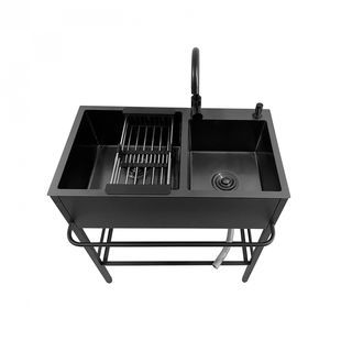 KOSCH อ่างล้างจานพร้อมขาตั้ง 2 หลุมไม่มีที่พัก 80x45x86 ซม. TRIXIE สีดำ (1/2)